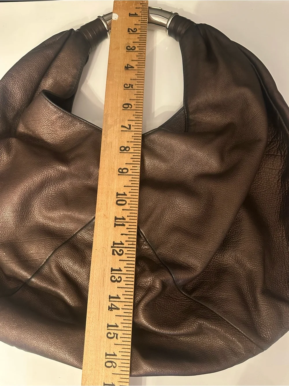 Bvlgari Chocolate Brown Leather Hobo Mombasa Silver Tone Handle Bag Bulgari Vtg